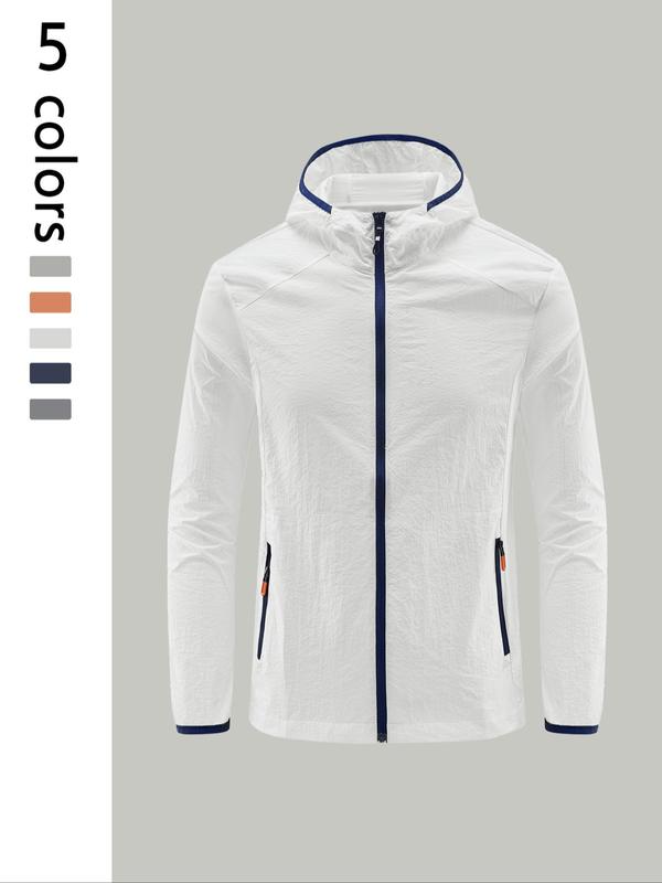Men's Solid Color Pocket Zip Up Jacket, Regular Fit Breathable Sun Protection Outerwear for Outdoor Activities, Casual Comfy Men's Sportswear for All Seasons 4