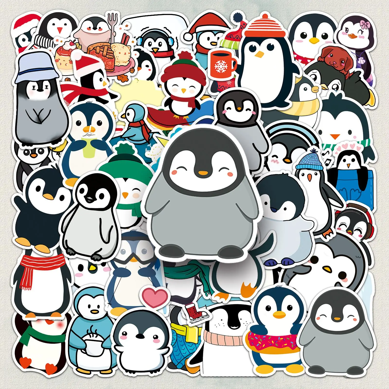 Cute Penguin Pattern Sticker, 50pcs Self Adhesive Decor Paper, Decor Sticker for Gift Greeting Card Water Bottle Laptop Phone