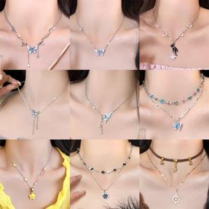 Kalung Rumbai Rama-rama Mutiara Kecerunan Kristal Ais, Rantai Klavikel Gred Tinggi Wanita, Kalung Gadis Panas Manis dan Sejuk lustful  jewelry
