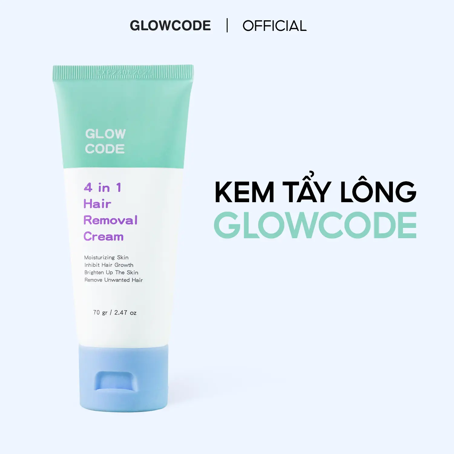Kem Tẩy Lông Hỗ Trợ Dưỡng Ẩm, Cải Thiện Sắc Tố Da, Hỗ Trợ Lông Mọc Lại Thưa, Dùng Được Cho Mọi Loại Da Với Sự Mềm Dịu Của Niacinamide Và Vitamin E 4In1 Glowcode 70G Waxing