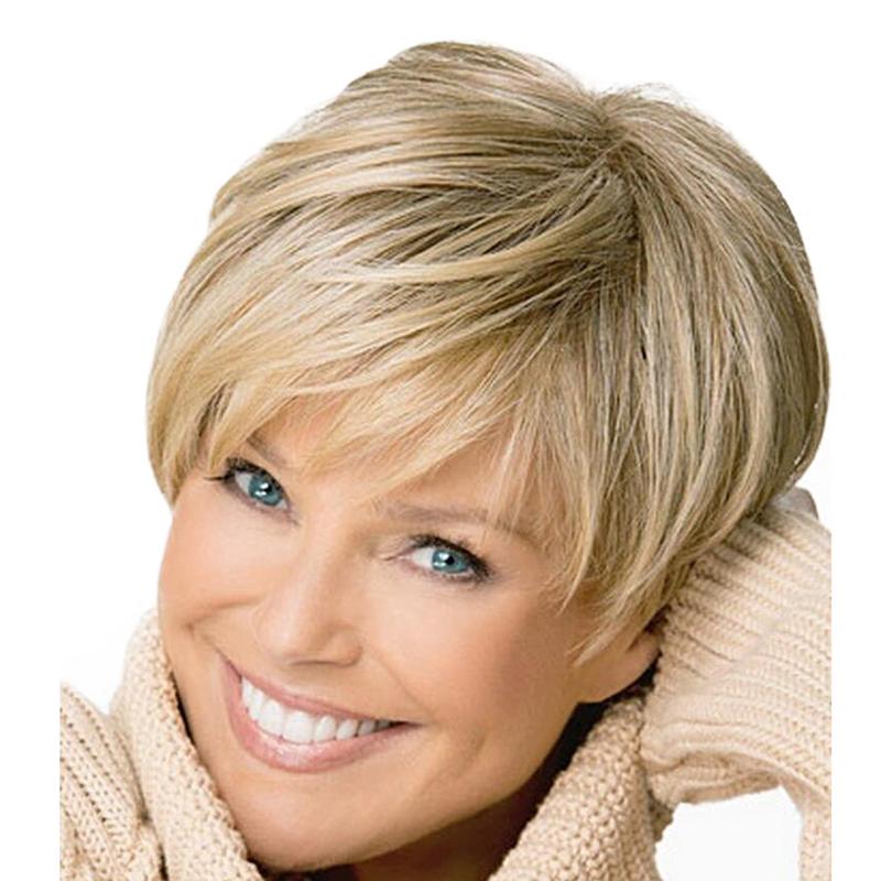 Product Introduction of Light Blonde Boy Cut Short Pixie Straight Cosplay Full Wig For White Women 0