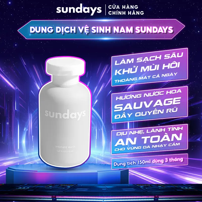 [Combo Tặng Quà] Dung Dịch Vệ Sinh Nam Sundays 150ml hương Sauvage, làm sạch hương nước hoa, loại mùi vùng kín và dưỡng da 2