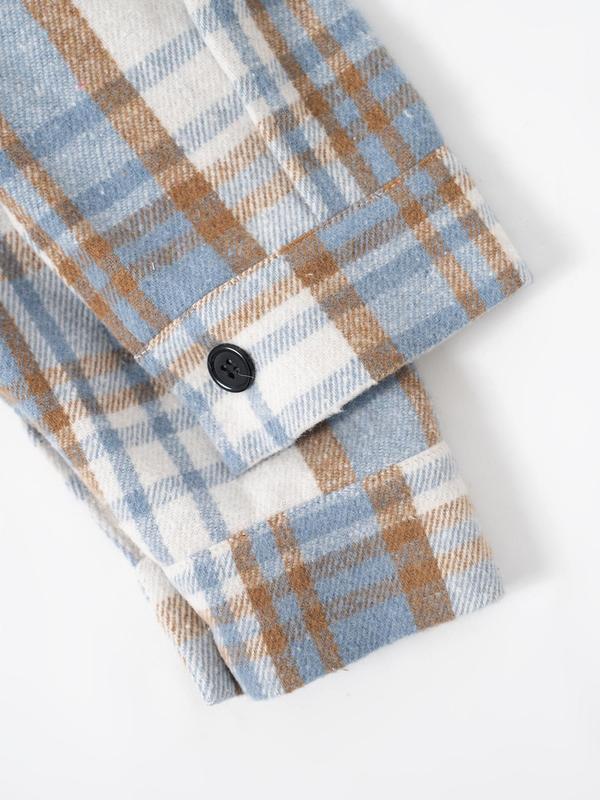 Women's Plaid Print Shirt, Casual Flap Pocket Collared Long Sleeve Top for Daily Wear, Ladies Clothes for All Seasons 4