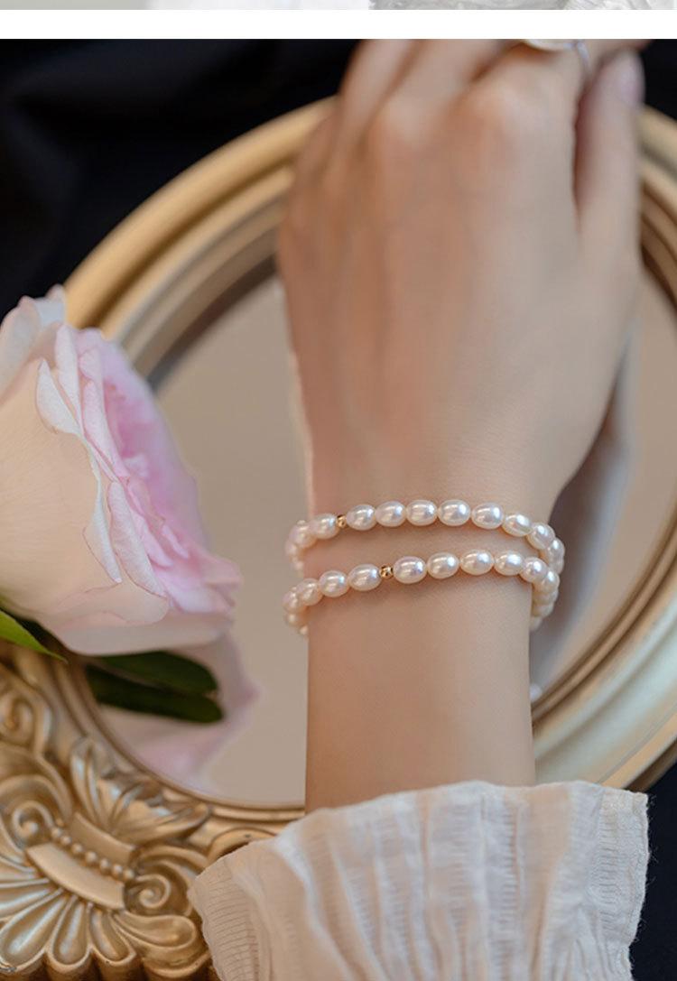 Product Introduction of Natural Freshwater Strong Light Small Rice-Shaped Beads Pearl Bracelet Female Stretch Retro Simple All-Match Niche Temperament Advanced Beaded 8