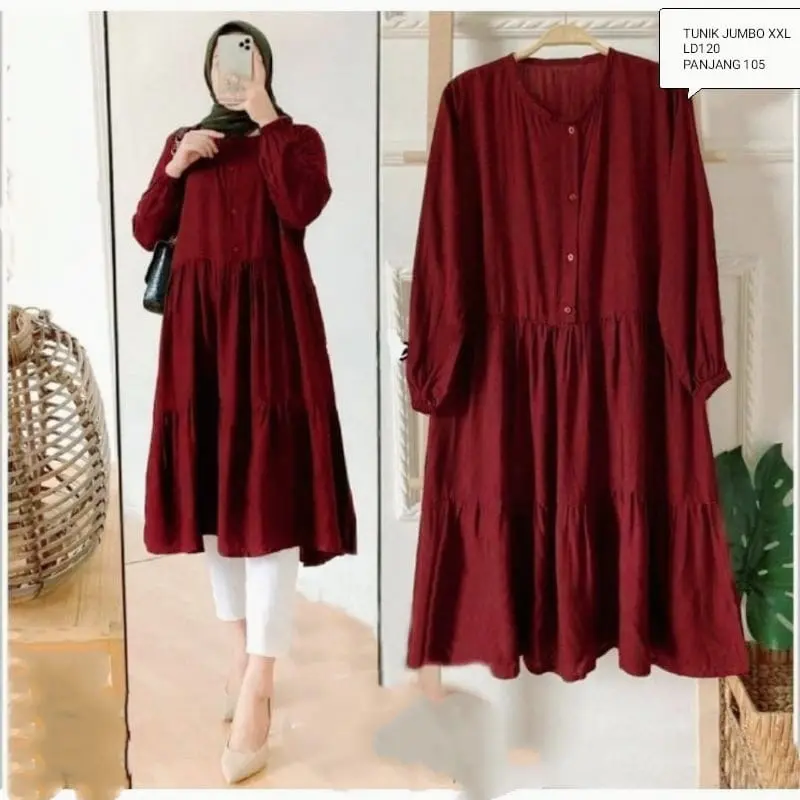 Tunik Wiza Jumbo Ld120 Pb105 Bahan Sakila&Moscrepe Busui dan Bumil Friendly Hijab Muslimah Midi Dress Atasan Fashion Wanita Muslim Panjang Rempel Cod