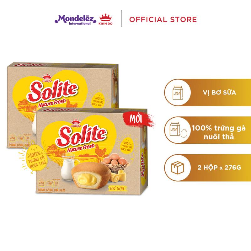 Bánh SOLITE Nature Fresh kem Bơ Sữa được làm từ 100% trứng gà nuôi thả, combo 2 hộp x 276g