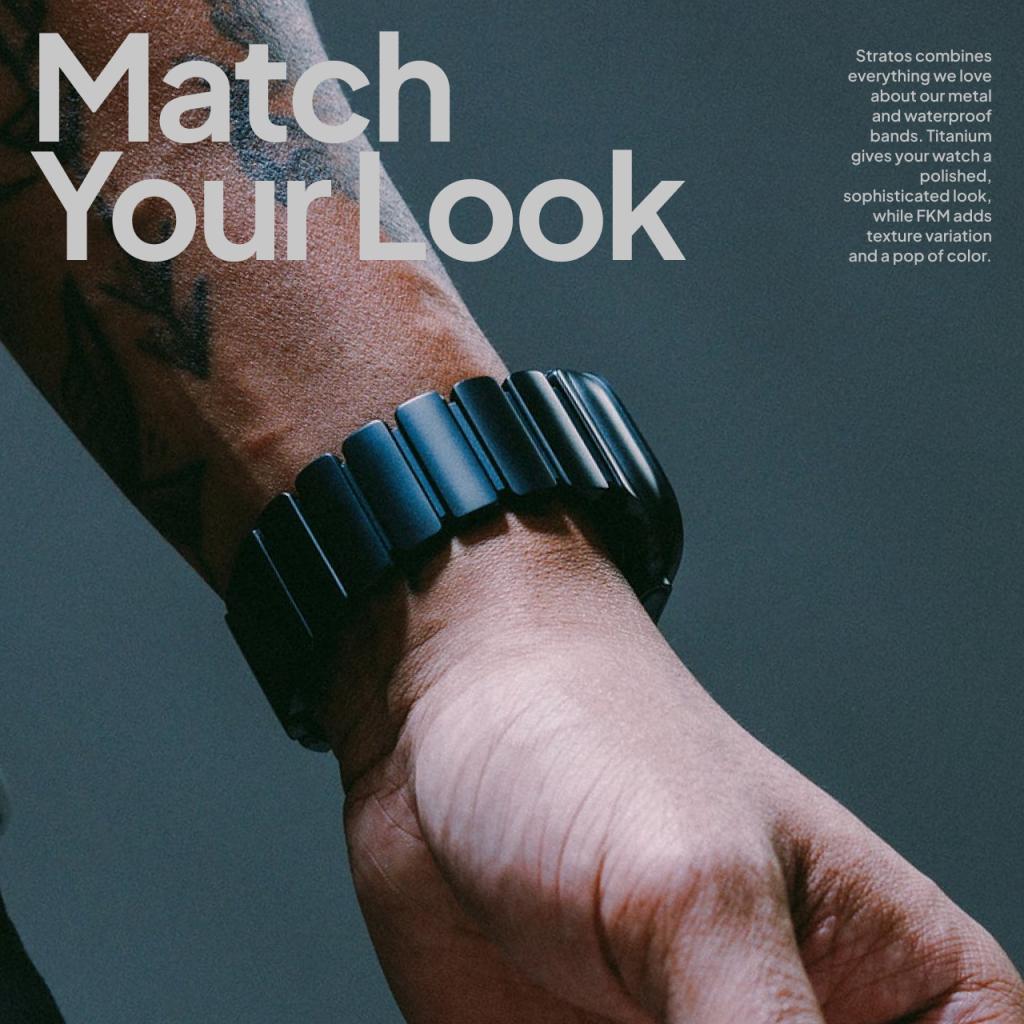 Nomad Apple Watch 49mm / 46mm / 45mm / 44mm / 42mm (Series 3 / 2 / 1) Stratos Band Black Titanium - Black FKM NM011154858 (Online Eksklusif)