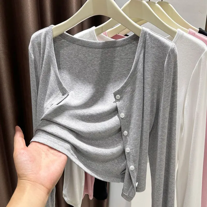 Áo Cardigan Dệt Kim, Màu Xám, Áo Khoác Mỏng, Áo Cánh Chống Nắng, Khăn Choàng, Dành Cho Nữ, Có Thể Mặc Ngoài Trời, Hàng Mới Về 2024, Thích Hợp Mặc Mùa Hè, Có Thể Mặc Làm Áo Điều Hòa Văn Phòng