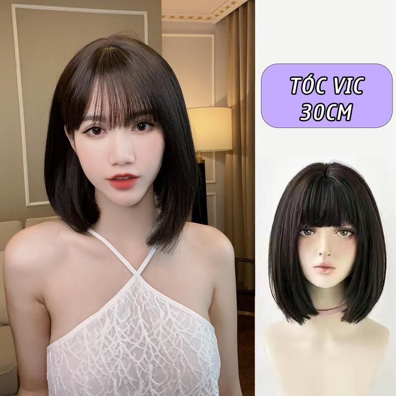 Tóc Giả Nguyên Đầu - Chịu Nhiệt: YDT03 Vic Ngắn 30cm Kèm Lưới Trùm Women