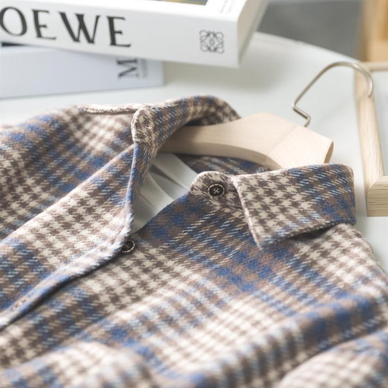 Áo Sơ Mi Vải Flanen Dáng Rộng Kẻ Sọc Chải Cho Nữ, Áo Khoác Len Có Đệm, Lót Lông Cừu, Mùa Thu Và Mùa Đông, Bộ Sưu Tập Mới 2024