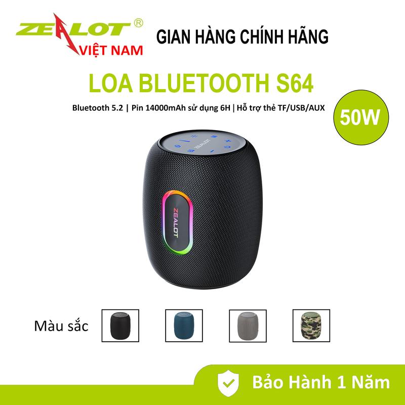 Loa Bluetooth ZEALOT S64 Công Suất 50W | Loa không dây Bluetooth 5.2 với âm thanh vòm 360 độ, Loa di động chống nước IPX6, Pin 14400mAh thời gian phát 20 giờ - Chính hãng bảo hành 12 tháng Nghe Nhạc