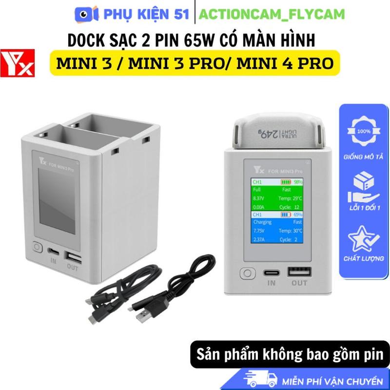  Hub sạc YX 2 khe 35W 65W DJI Mini 3   Mini 3 pro  Mini 4 Pro tối đa 35 W 2 chiều 