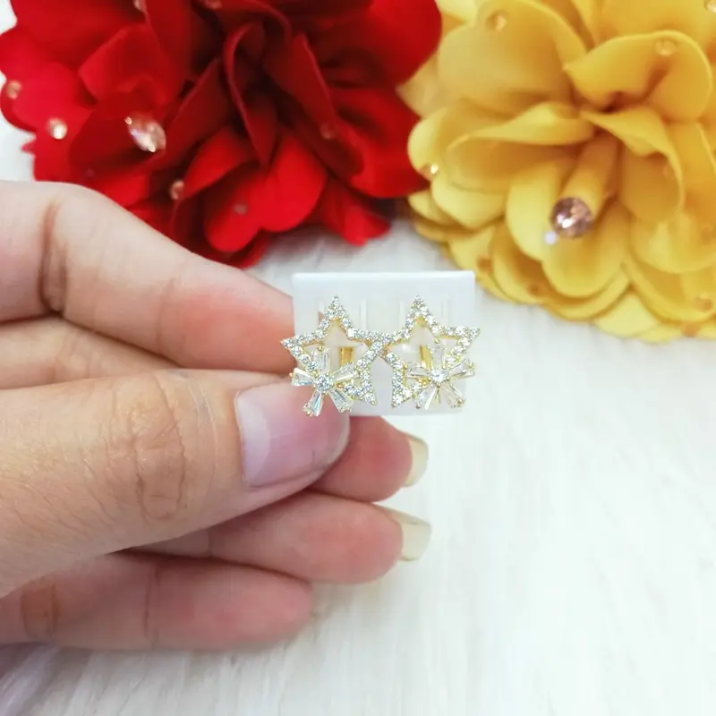 Bông tai đồng vàng màu vàng 610 mẫu bông móc cân 3