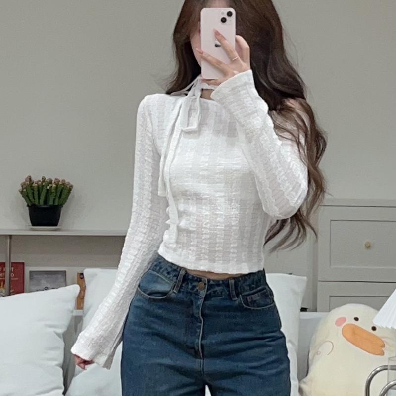 Mia Top - áo thun trễ vai nữ tặng kèm dây thiết kế tay loe dài nhiennhienvintage BA361 Women Trắng Sơ Mi Shirt 2