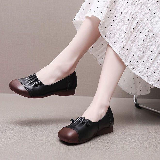 Giày Cho Mẹ, Da Thật Mềm, Ngoại Cỡ (35-43), Giày Cao Gót Miệng Thấp 41, Phong Cách Cổ Điển Giày Nữ, Đế Bằng, Thường Ngày Và Thoải Mái, Có Cỡ 42 4