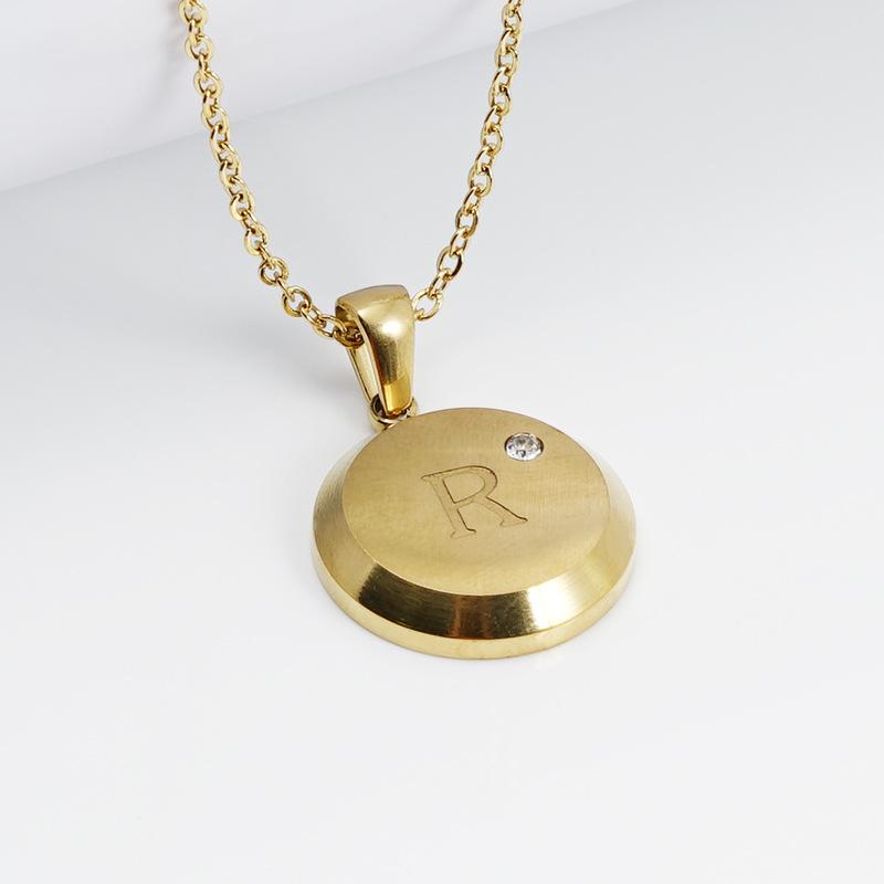 Product Introduction of INS Stainless Steel 26 Beaded Letter-Printing Necklace Female 18K European and American round Simple English Titanium Steel Pendant Jewelry 9