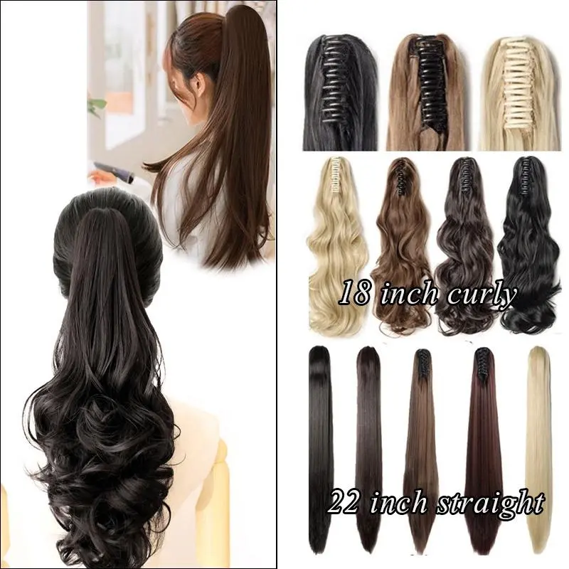 Tóc Giả Thời Trang Cho Nữ, Tóc Đuôi Ngựa 22 Inch, Tóc Xoăn Dài / Tóc Thẳng, Tóc Nối Tóc Đuôi Ngựa Women 0
