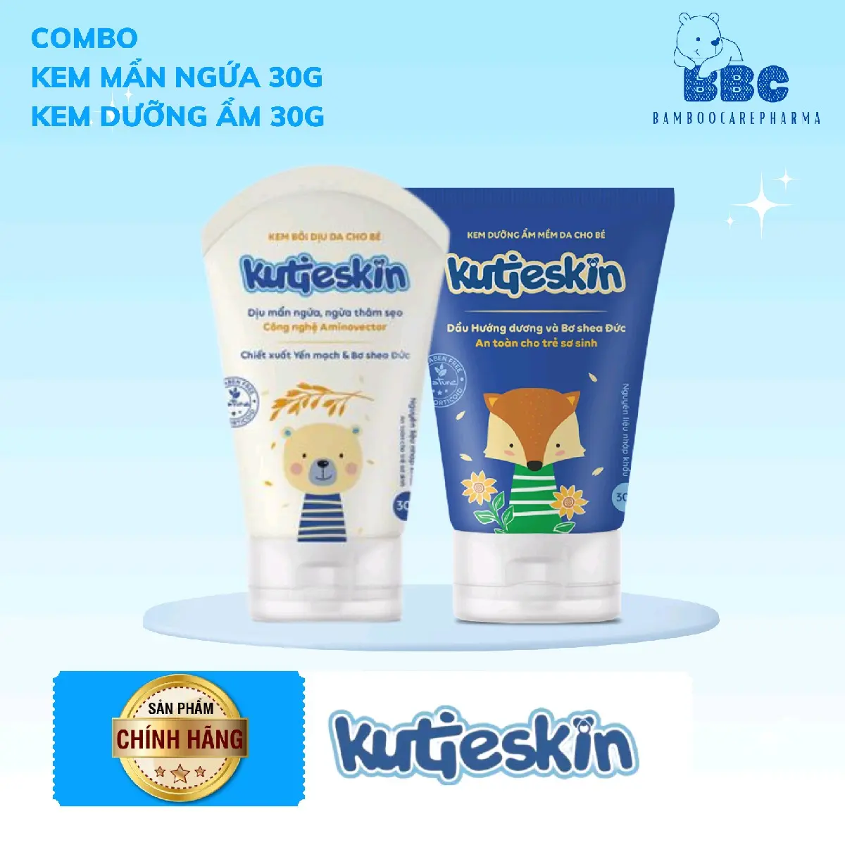 Combo kem bôi dưỡng ẩm da và kem dịu da Kutieskin cho bé tuýp 30g kuti eskin