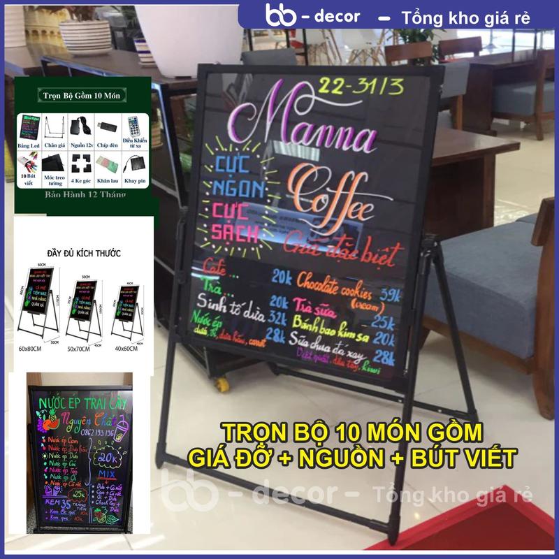 Bảng viết dạ quang  bảng Led huỳnh quang  kích thước 50x70cm  60x80cm tặng  phụ kiện 10 món