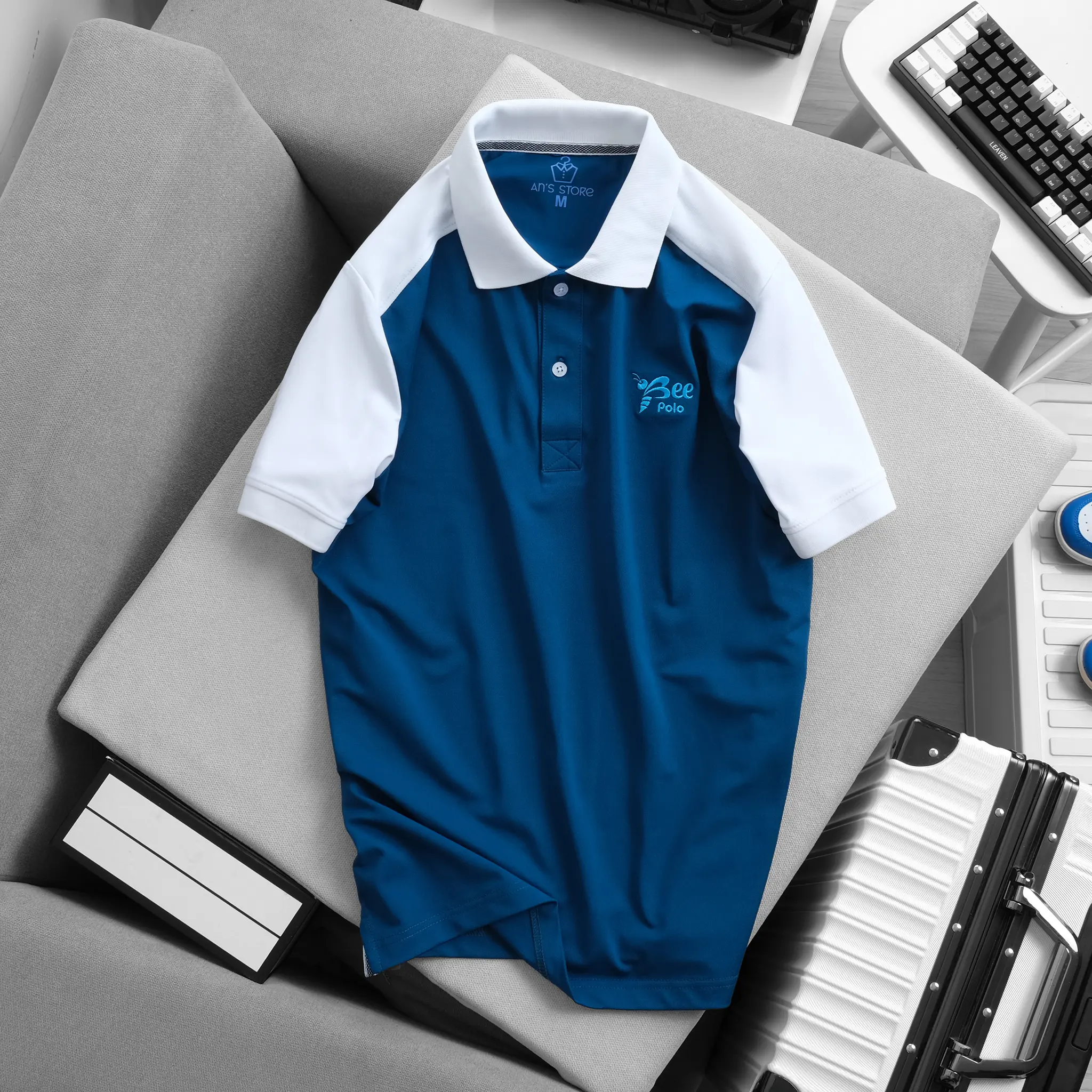 Áo Polo nam phối tay trắng , nam tính, thanh lịch, sang trọng-ATPTT1222