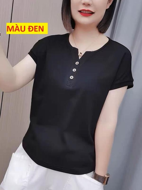 Áo thun nữ trơn ngắn tay thoáng khí thấm hút nhanh khô áo thun Cotton Cổ Tròn áo nữ áo trung Top Women Kem