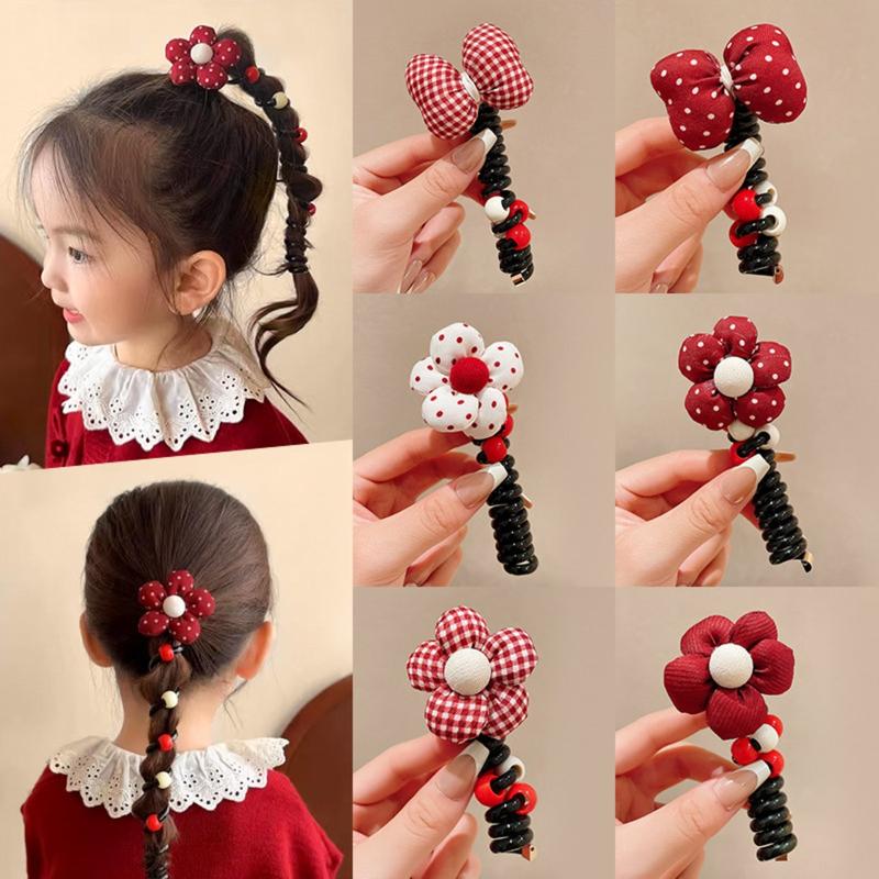  Dây Buộc Tóc Dây Điện Thoại Cho Bé Gái Có Nơ Hoa Và Bóng Bay Cuộn Tóc Bện Cuộn Tóc Xoắn Ốc Mùa Xuân 