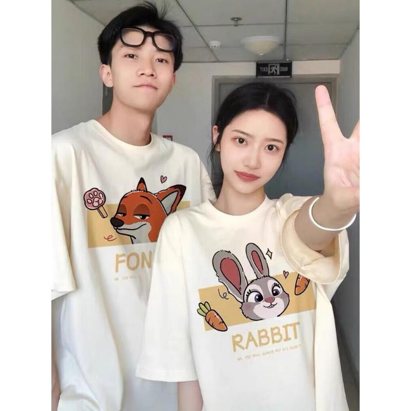 Áo Thun Nam Nữ Form Rộng Tay Lỡ Unisex Áo Phông Couple Cổ Tròn Basic verisze Cặp Đôi Yêu CD Cáo Thỏ mới trend hè 2023 5