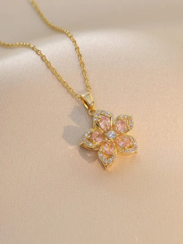 Rotatable Flower Design Pendant Necklace for Women, Rhinestone Decor Necklace for Party, Daily Clothing Decor, Trendy & Exquisite Jewelry for Holiday Parties 3