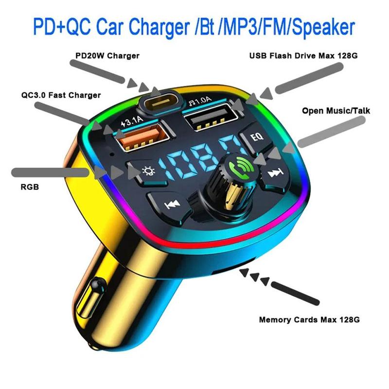 Product Introduction of Car Hands-Free Bluetooth-compaitable 5.0 FM Transmitter Car Charger USB Audio Kit Receiver J5N2 41