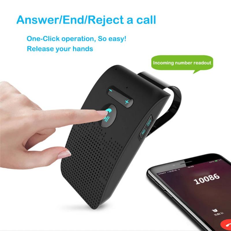 Bluetooth 5.0 Handsfree Car Kit Hifi Speaker 2W Wireless Audio Receiver MP3 Music Player Noise Cancelling Sun Visor Clip 4