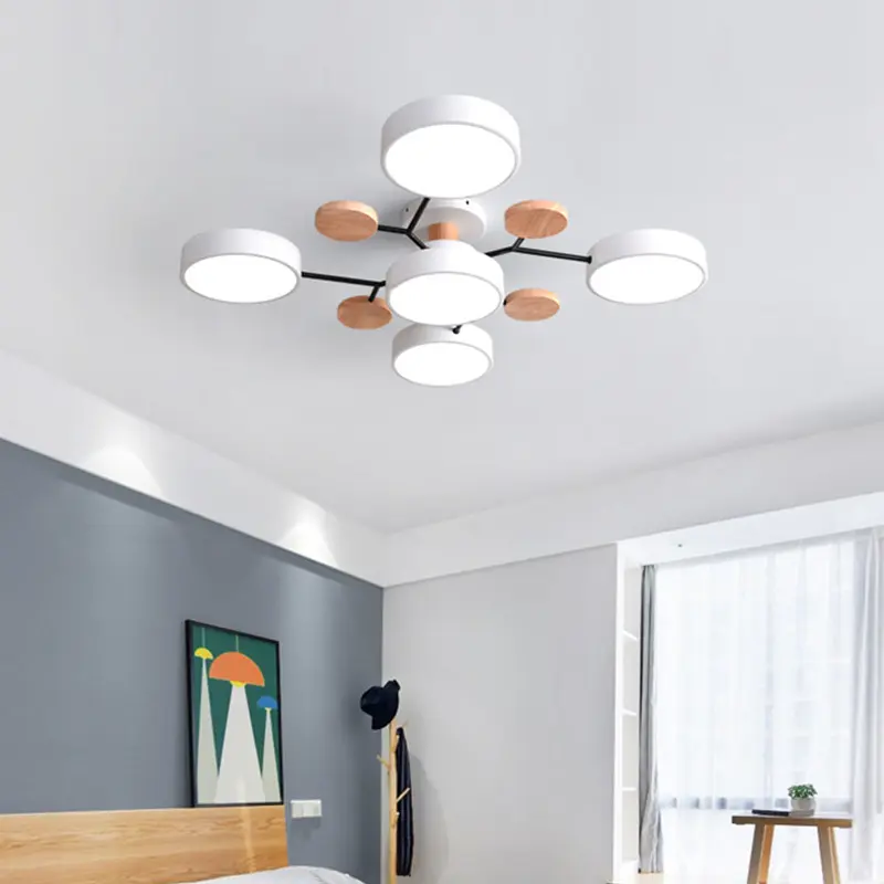 3 Warna Dipimpin Lampu Langit-langit Modern Gantung Kayu Minimalis Ruang Tamu Langit-langit Kamar Tidur Nordic Hias Estetika Penerangan Rumah 1