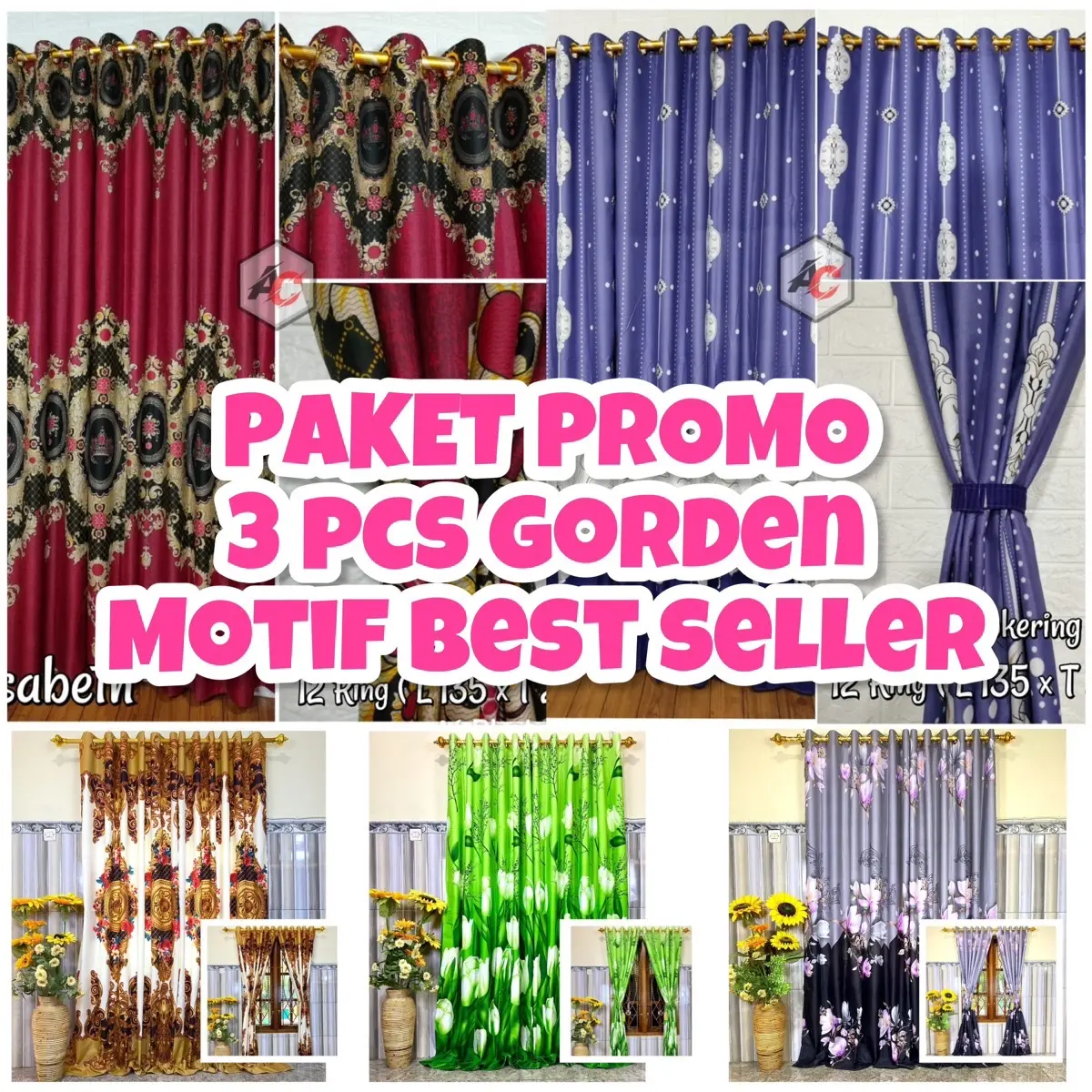 3 PCS PAKET HEMAT GORDEN PINTU JENDELA MINIMALIS 12 SMOKRING L 135 x T 220