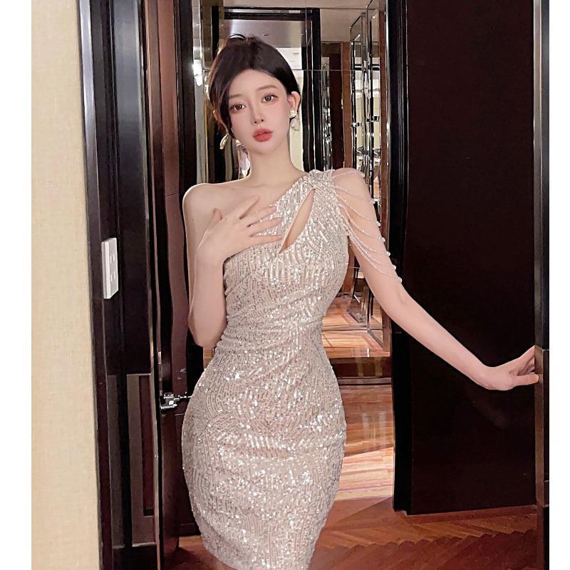 Váy Nữ Thần Thanh Lịch, Phong Cách Hàn Quốc, Đầm Dự Tiệc Trang Trọng, Ôm Vừa Vặn, Bó Sát, Kim Sa Thêu Nặng, Thời Trang Thanh Lịch, 2024 4