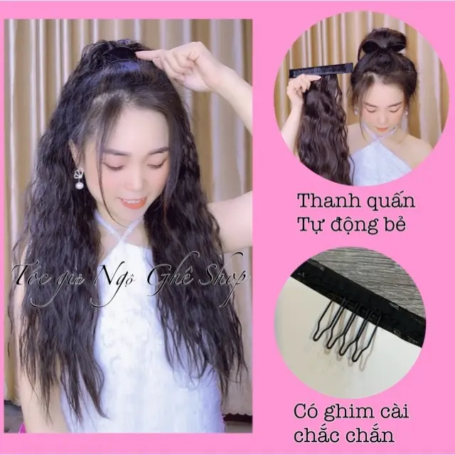 Tóc Giả,Tóc cột thanh quấn tự động, đã cải thiện chất lượng. xù mì dài 60cm. Tặng dưỡng Women Wig
