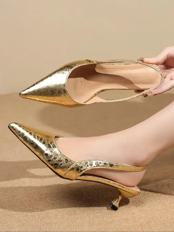 Women's Elegant Metallic Slip on Sandals, Trendy Pointed Toe High Heel Sandals, Fashionable Heeled Sandals for Summer, Walking Shoes 4
