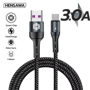 Hensawa รุ่น US3094 สายชาร์จโทรศัพท์มือถือ สายชาร์จเร็ว 3.0A USB to Micro TYPE-C IP สายไนลอน หนาพิเศษ สีดำ Smart Chip 1 เมตร ทนทาน Fast Charge Cable & Sync สำหรับ iphone realme oppo xiaomi