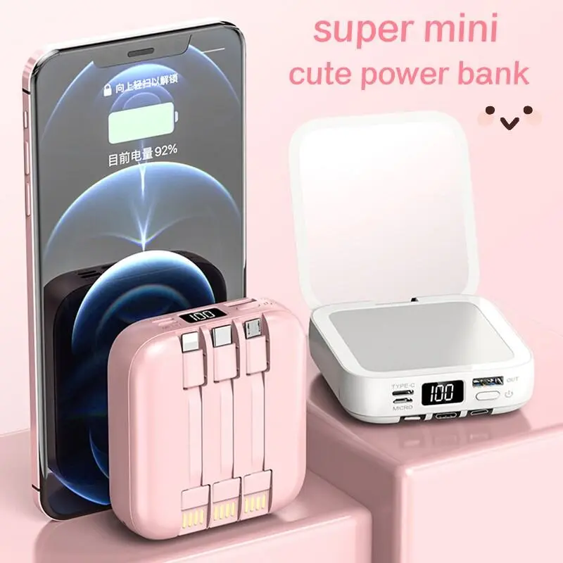 Powerbank Chính Hãng, Dung Lượng 50000mAh, Kích Thước Nhỏ, Có Gương Trang Điểm, Sạc Tích Hợp 4 Dây 6