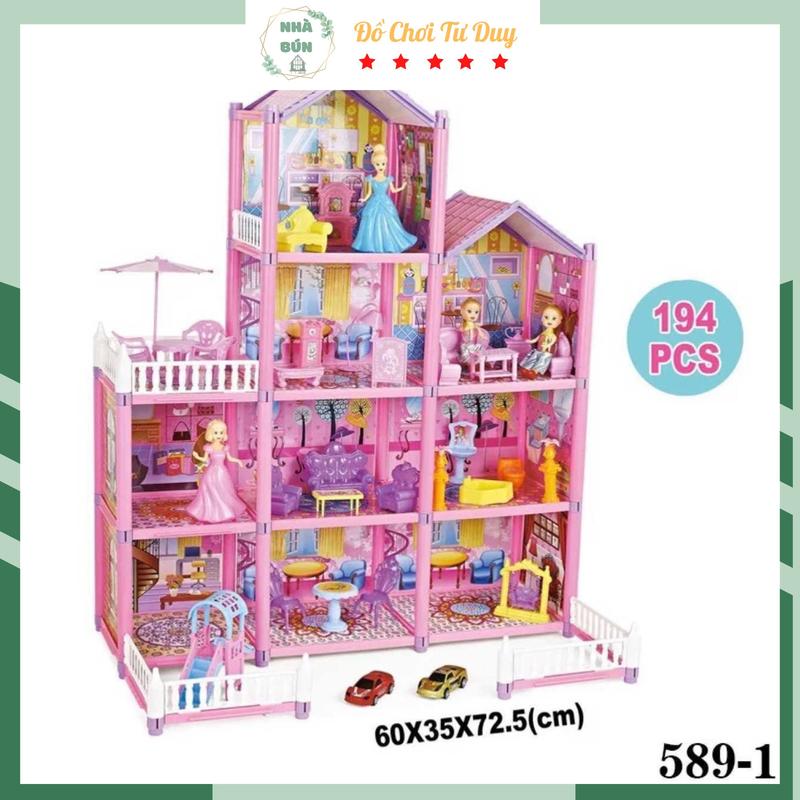Biệt Thự Lâu Đài Búp Bê Công Chúa 4 Tầng Lắp Ráp Cho Bé Tự Do Sáng Tạo Đồ Chơi Toy Nhà Búp Bê A64