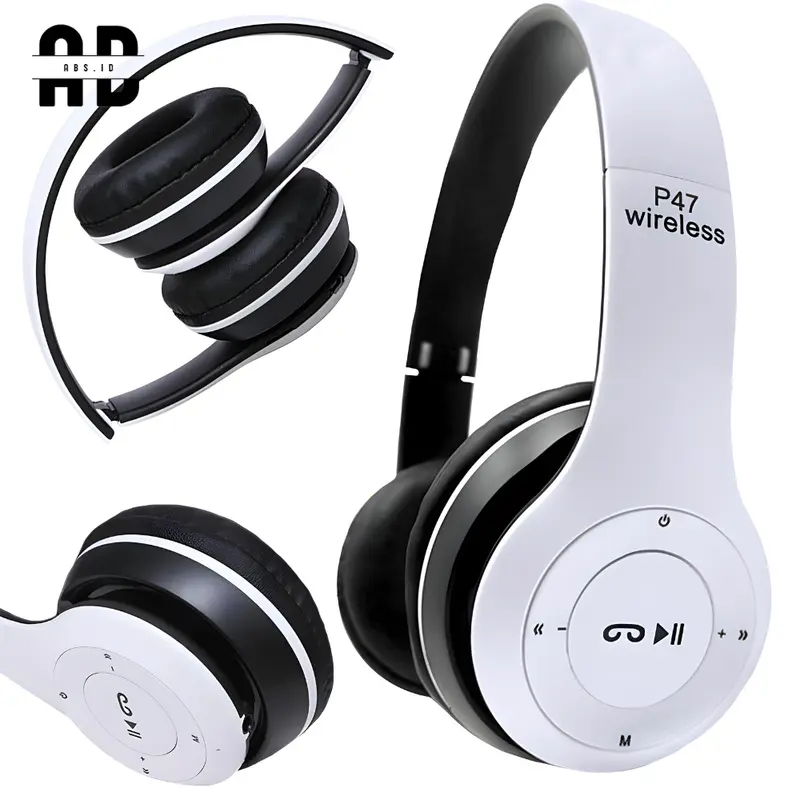 ABS Headset Bluetooth Wireless Beats Gaming P47 Hansfree Blutooth Biru  Headphone Hijau Hitam HITAM