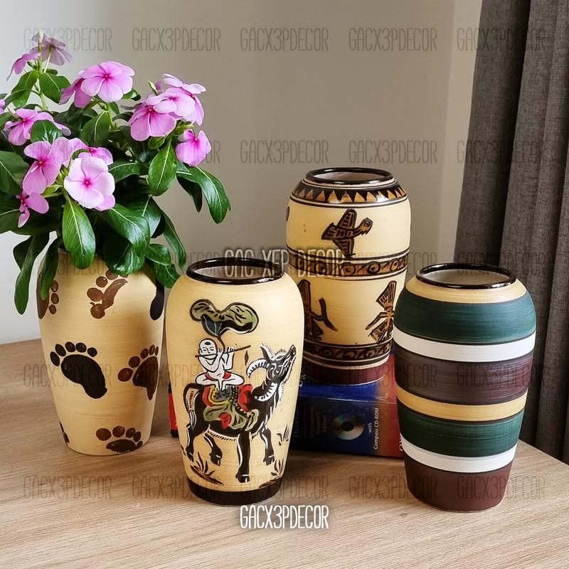 Bình hoa để bàn nhiều hoạ tiết cao 18cm - gốm sứ Bát Tràng Lọ Hoa Decor Phòng Trang Trí Nhà