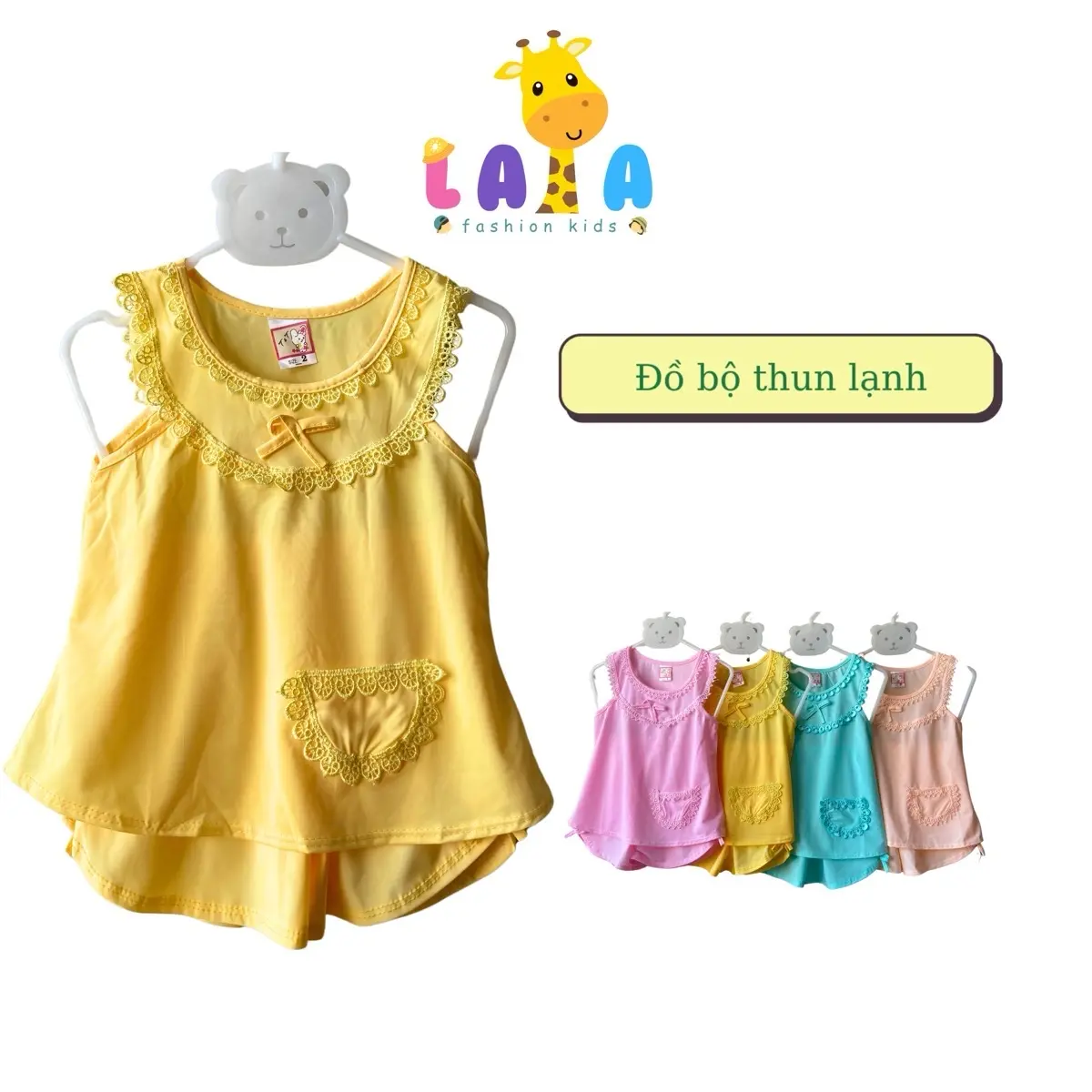 Đồ bộ bé gái thun lạnh sát nách phối ren size 5-23kg quần áo mùa hè set ngố mát quâ  notreem