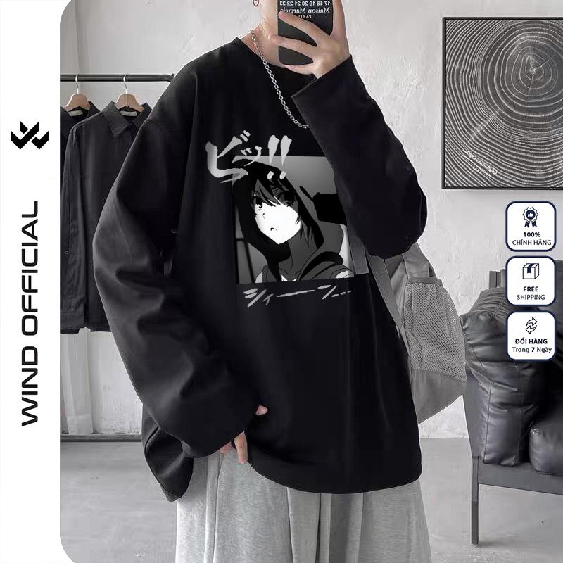 Áo thun tay dài Wind phông unisex form rộng ANIME 02 nam nữ cotton oversize ulzzang