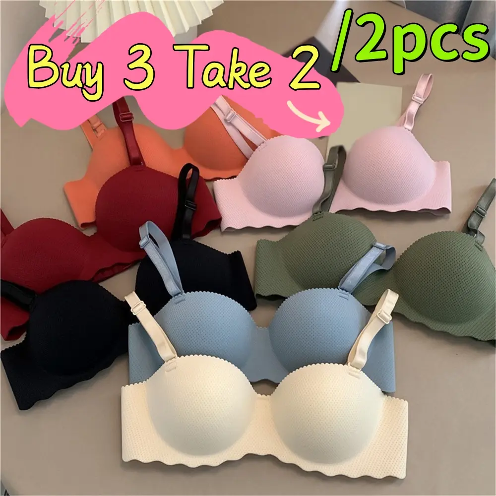 【Buy 3 Take 2/2PCS】Japanese Seamless Bra Wireless Pushup Bra Massaging Bra Strap Removable Half Thick Cup Bras Womenswear Comfort Lingerie