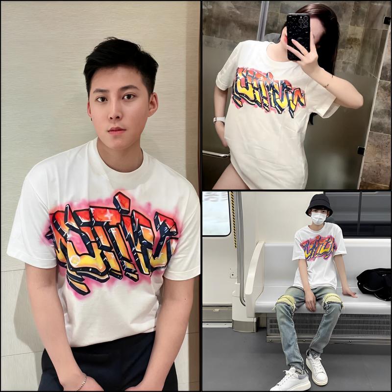 Áo Ngắn Tay LVT Chữ Phối Màu Cực Chất From Đẹp Mẫu Mới Cổ Tròn Unisex Menswear Nam 0