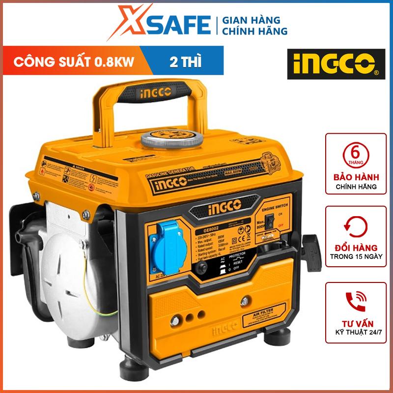 Máy phát điện động cơ xăng INGCO, Máy phát mini 220V gia đình, công suất 0.8KW, động cơ 2 thì dùng xăng pha nhớt