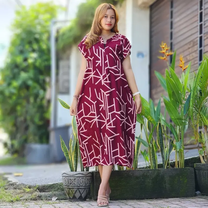 Daster bali jumbo busui ld 130 cm Musim panas Polos Bunga Bunga Bunga Bunga Bunga Katun Poliester Musim panas 3
