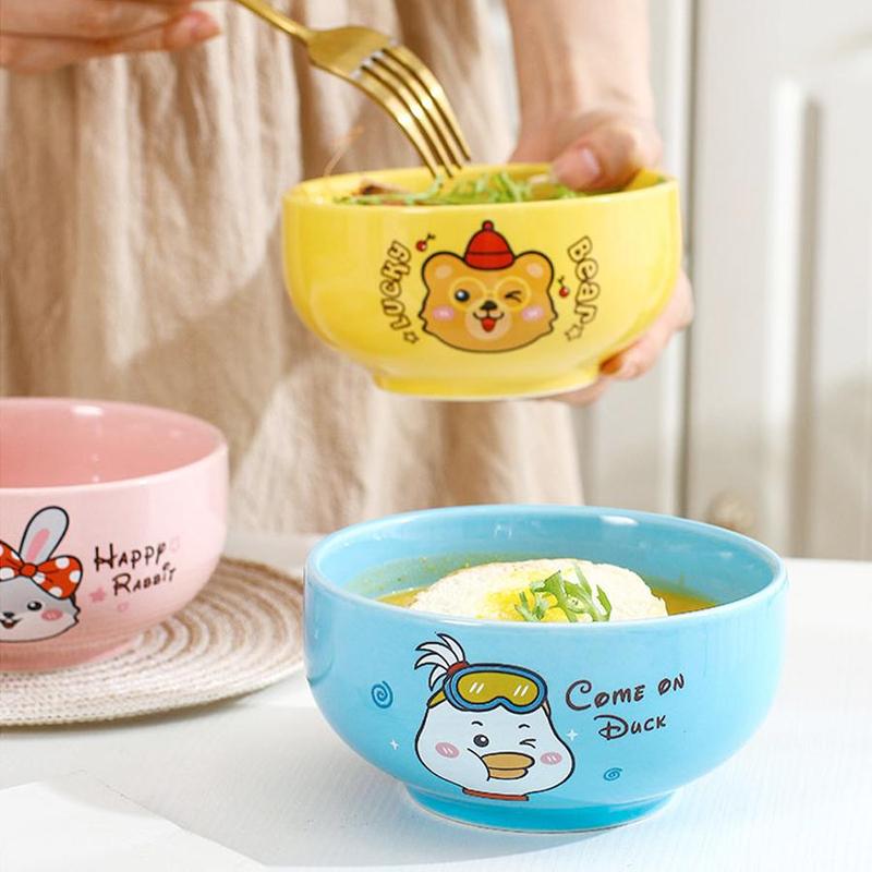 Bát Ăn Cơm Cute Bằng Sứ In Hình Vịt Thỏ Gấu - Chén Ăn Cơm Cho Trẻ Em Hoạt Hình Dễ Thương Phong Cách Hàn Quốc