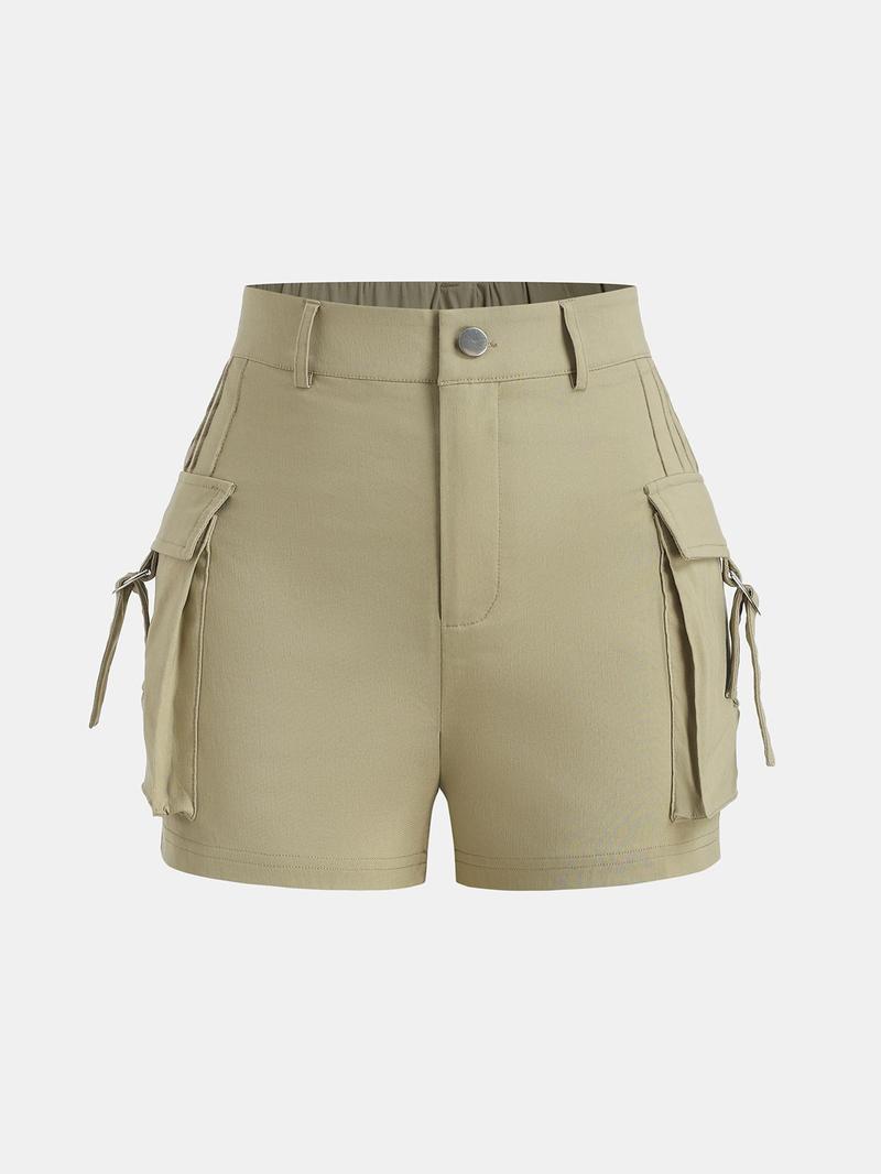 Product Introduction of YOZY Women's Plain Button Fly Pocket Cargo Shorts, Casual Solid Color Shorts for Summer, Women's Bottoms for Daily Wear 10