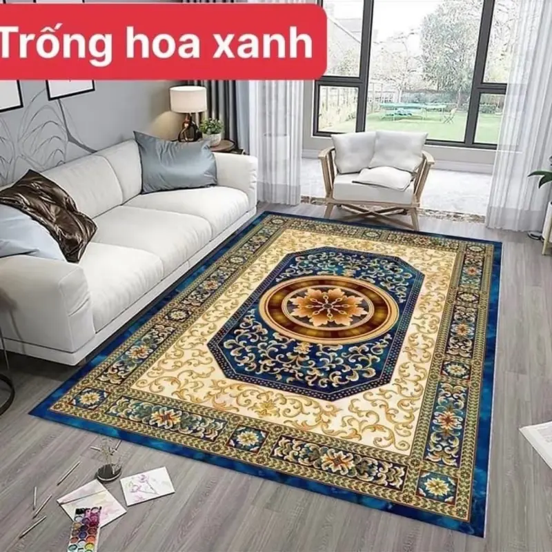 Thảm Trải Sàn Bali Hoạ Tiết Hoàng Gia Cổ Điển, Thảm Trải Phòng Khách Đế Cao Su Chống Trơn Trượt Nhiều Kích Thước 2