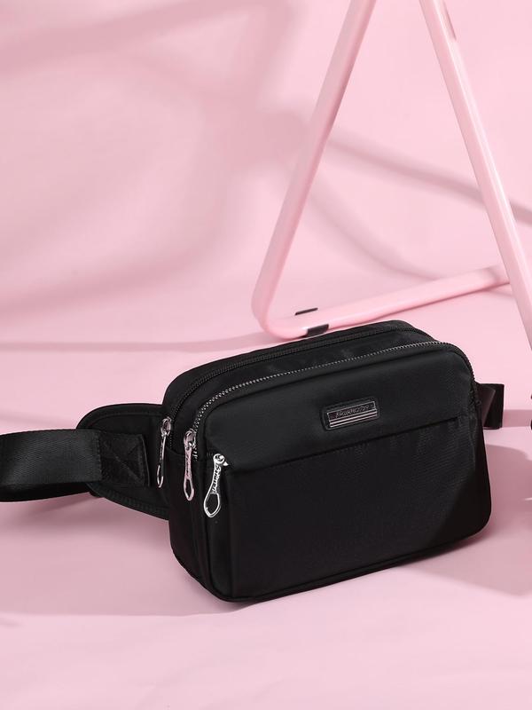 Women's Fashionable Letters Patched Fanny Pack, Casual Solid Color Zipper Chest Bag for Daily Used, Multi-layer Zipper Fanny Pack 7
